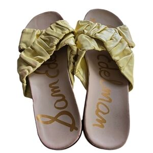 Sam Elderman Sandal Womens Sz 7 Gold Slippers Aliana Sport Comfort Flaw